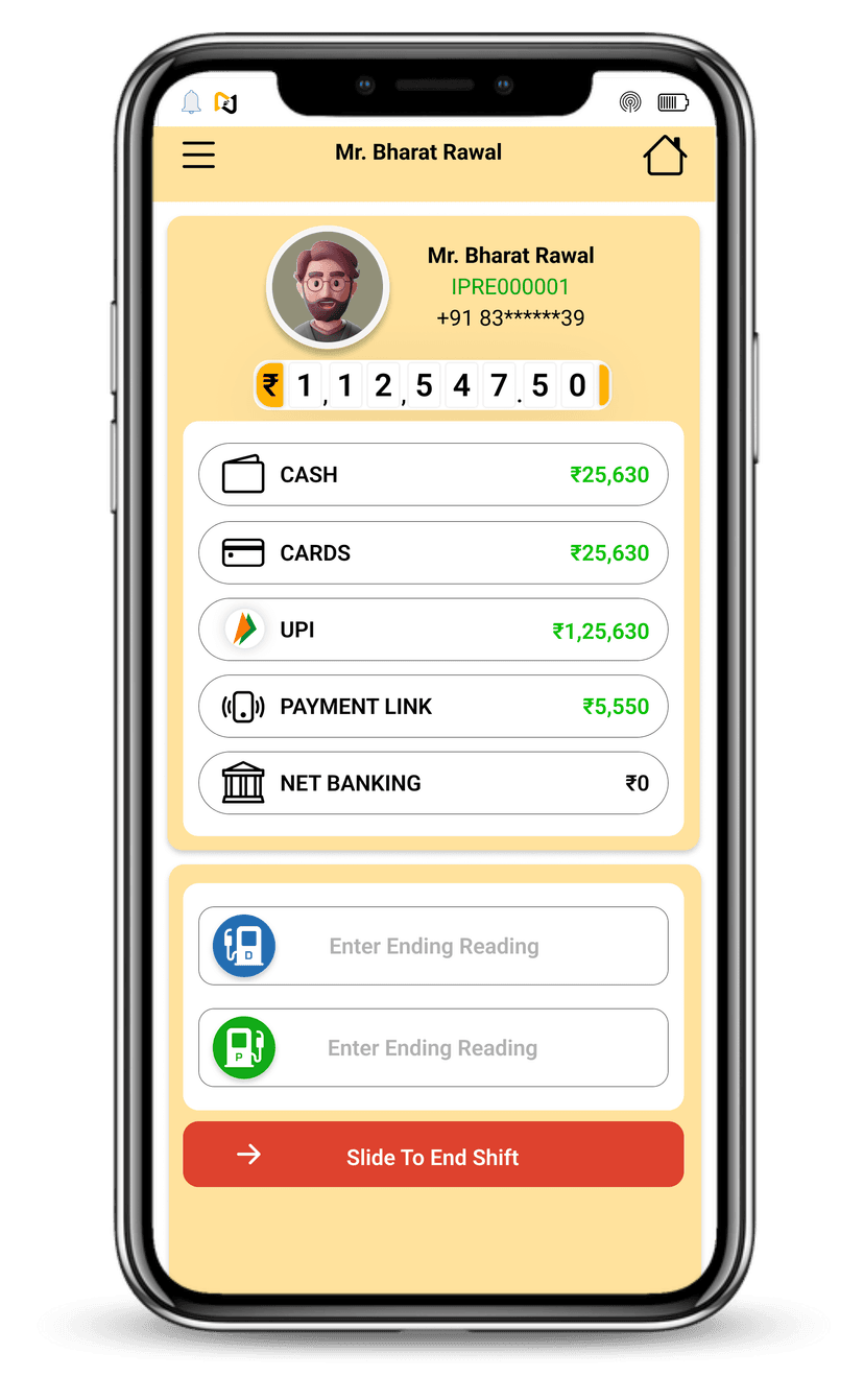 InDhanPay App — Shift End Payment Breakdown